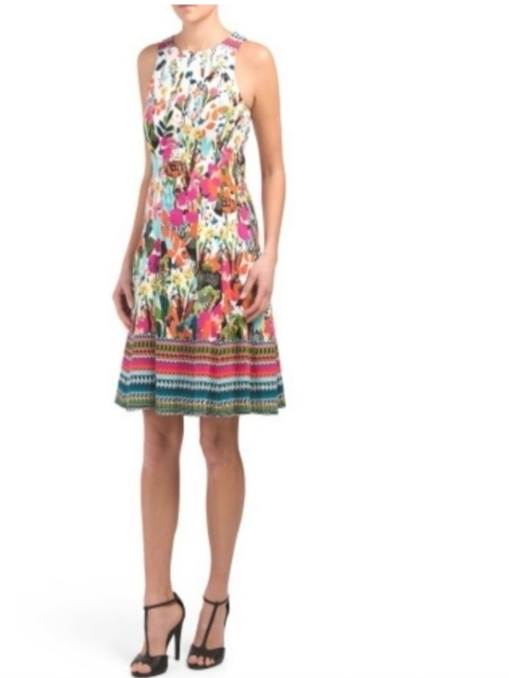 New Maggy London Multicolor Floral Sleeveless A Line Fit Flare Dress - Picture 3 of 8